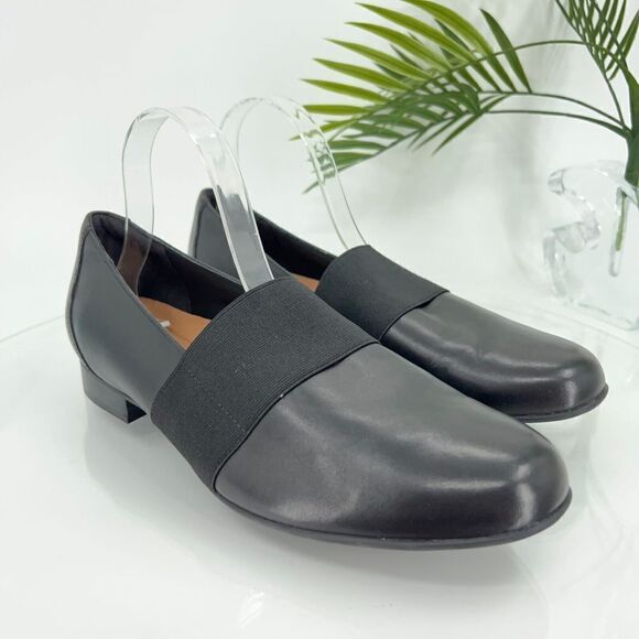 Clarks Women's Un Blush Lo Loafer Size 11 Slip On Shoe Black Leather Comfy Low - Picture 1 of 13